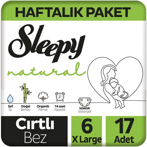 Sleepy Natural Haftalık Paket Bebek Bezi 6 Numara Xlarge 17 Adet
