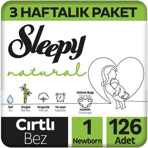 Sleepy Natural 3 Haftalık Paket Bebek Bezi 1 Numara Yenidoğan 126 Adet