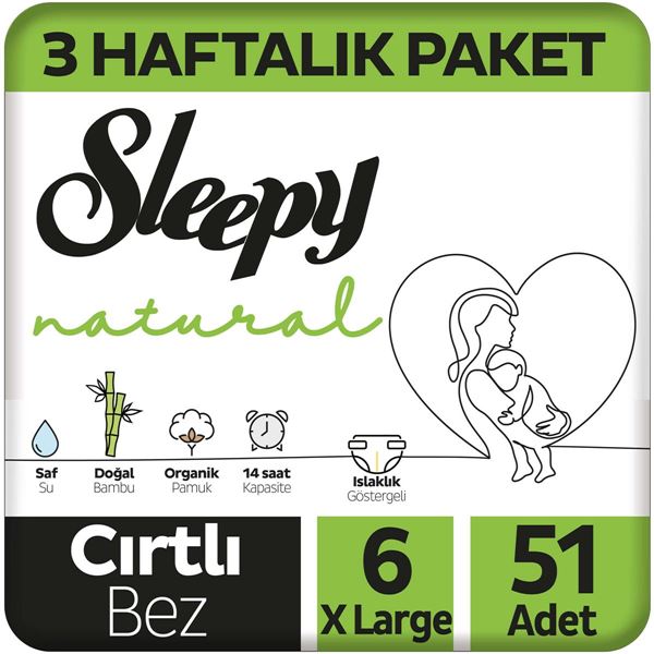 Sleepy Natural 3 Haftalık Paket Bebek Bezi 6 Numara Xlarge 51 Adet