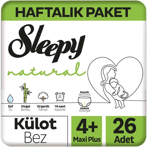 Sleepy Natural Haftalık Paket Külot Bez 4+ Numara Maxi Plus 26 Adet
