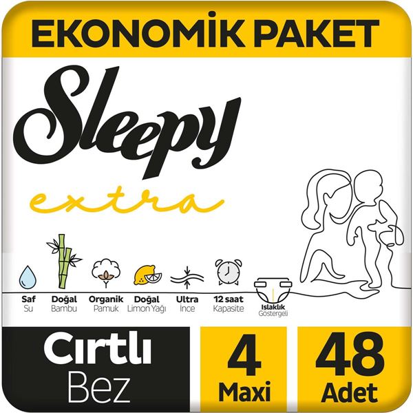 Sleepy Extra Günlük Aktivite Ekonomik Paket Bebek Bezi 4 Numara Maxi 48 Adet