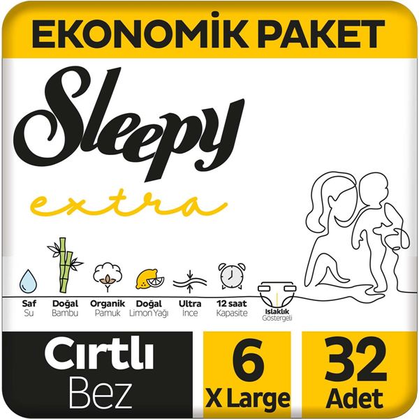 Sleepy Extra Günlük Aktivite Ekonomik Paket Bebek Bezi 6 Numara Xlarge 32 Adet