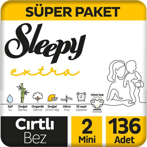 Sleepy Extra Günlük Aktivite Süper Paket Bebek Bezi 2 Numara Mini 136 Adet