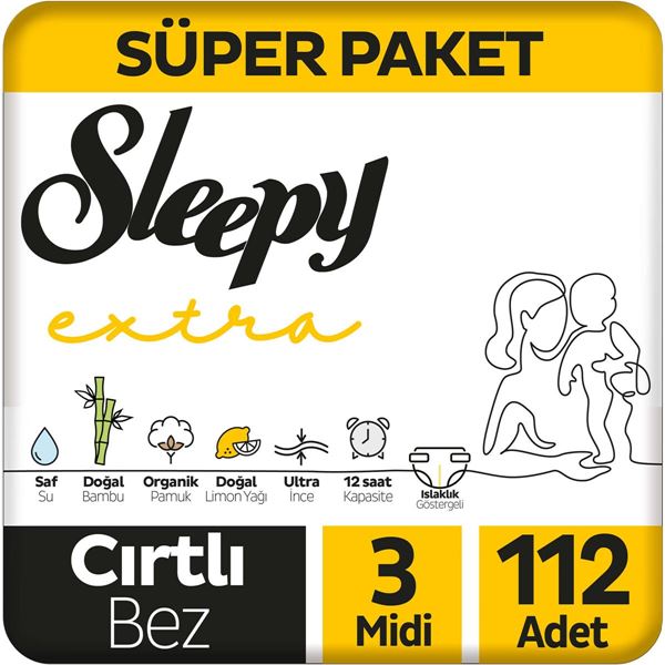 Sleepy Extra Günlük Aktivite Süper Paket Bebek Bezi 3 Numara Midi 112 Adet