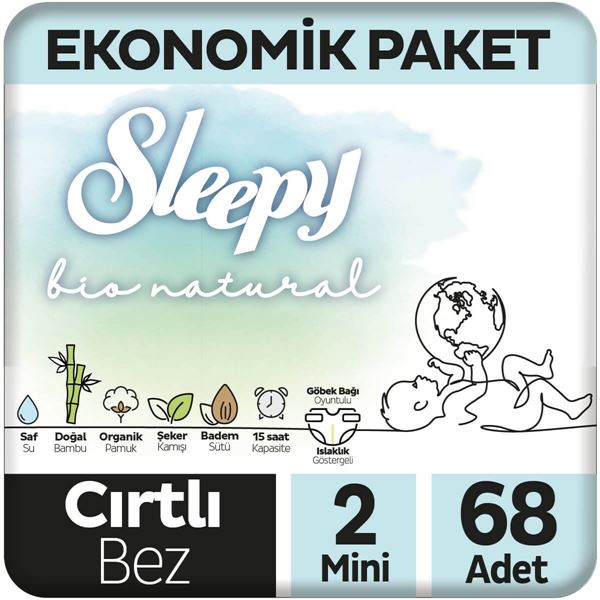 Sleepy Bio Natural Ekonomik Paket Bebek Bezi 2 Numara Mini 68 Adet