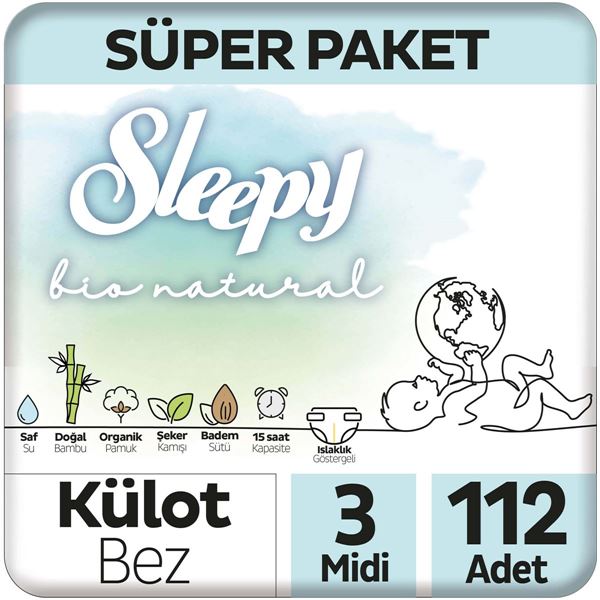 Sleepy Bio Natural Süper Paket Külot Bez 3 Numara Midi 112 Adet