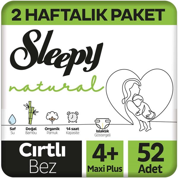 Sleepy Natural 2 Haftalık Paket Bebek Bezi 4+ Numara Maxi Plus 52 Adet