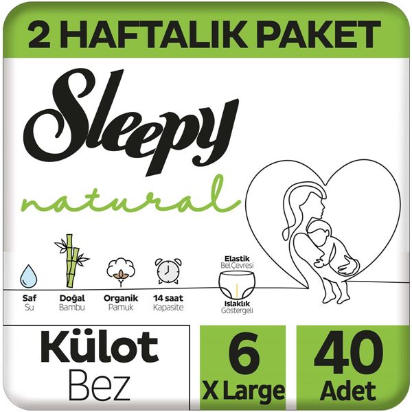 Sleepy Natural 2 Haftalık Paket Külot Bez 6 Numara Xlarge 40 Adet