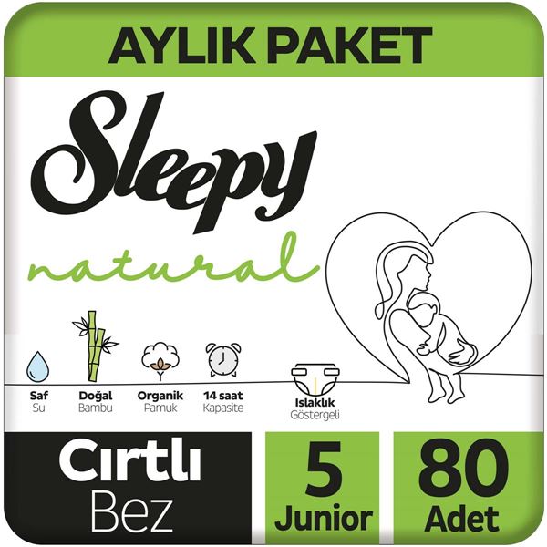 Sleepy Natural Aylık Paket Bebek Bezi 5 Numara Junior 80 Adet