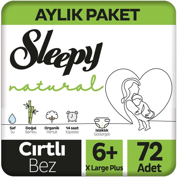 Sleepy Natural Aylık Paket Bebek Bezi 6+ Numara Xlarge Plus 72 Adet
