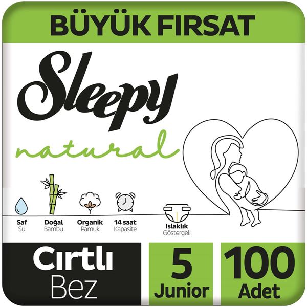 Sleepy Natural Büyük Fırsat Paketi Bebek Bezi 5 Numara Junior 100 Adet