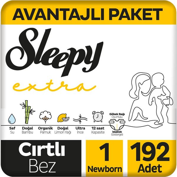 Sleepy Extra Günlük Aktivite Avantajlı Paket Bebek Bezi 1 Numara Yenidoğan 192 Adet