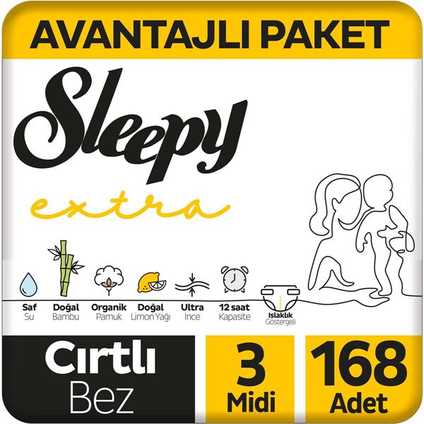 Sleepy Extra Günlük Aktivite Avantajlı Paket Bebek Bezi 3 Numara Midi 168 Adet