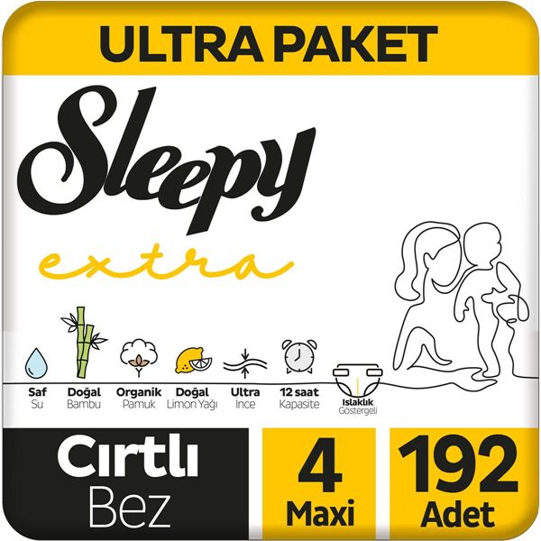 Sleepy Extra Günlük Aktivite Ultra Paket Bebek Bezi 4 Numara Maxi 192 Adet