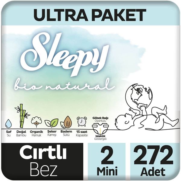 Sleepy Bio Natural Ultra Paket Bebek Bezi 2 Numara Mini 272 Adet