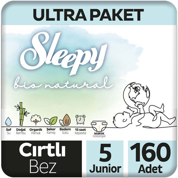 Sleepy Bio Natural Ultra Paket Bebek Bezi 5 Numara Junior 160 Adet