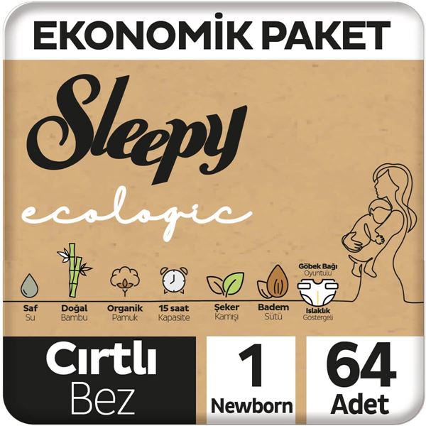 Sleepy Ecologic Ekonomik Paket Bebek Bezi 1 Numara Yenidoğan 64 Adet