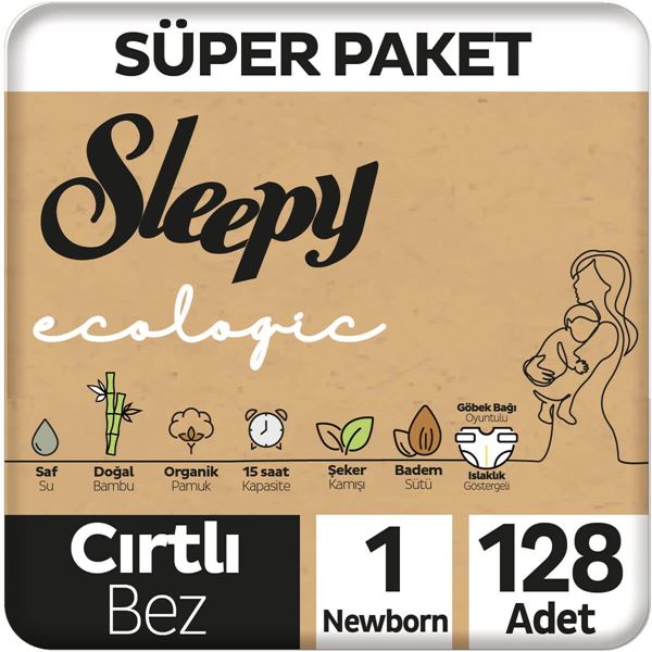 Sleepy Ecologic Süper Paket Bebek Bezi 1 Numara Yenidoğan 128 Adet