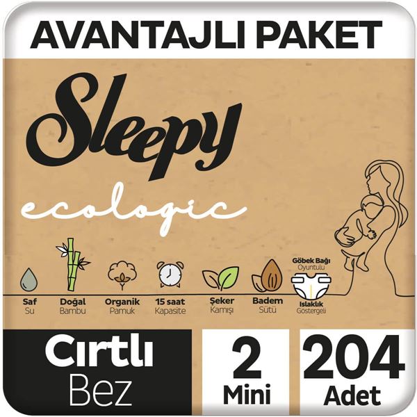 Sleepy Ecologic Avantajlı Paket Bebek Bezi 2 Numara Mini 204 Adet