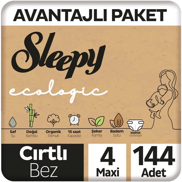 Sleepy Ecologic Avantajlı Paket Bebek Bezi 4 Numara Maxi 144 Adet