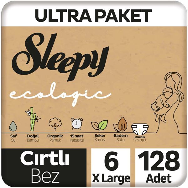 Sleepy Ecologic Ultra Paket Bebek Bezi 6 Numara Xlarge 128 Adet