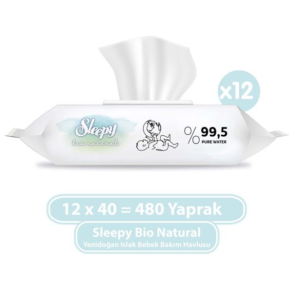 Sleepy Bio Natural Yenidoğan Islak Bebek Bakım Havlusu 12x40 (480 Yaprak)