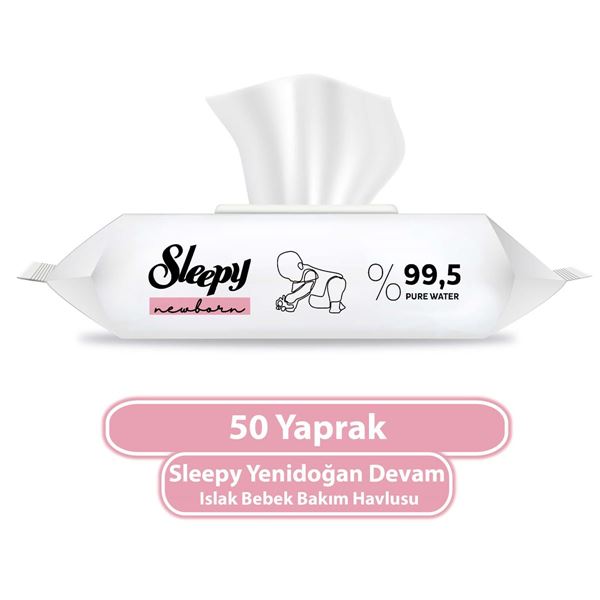 Resim Sleepy Yenidoğan Devam Islak Bebek Bakım Havlusu 50 Yaprak