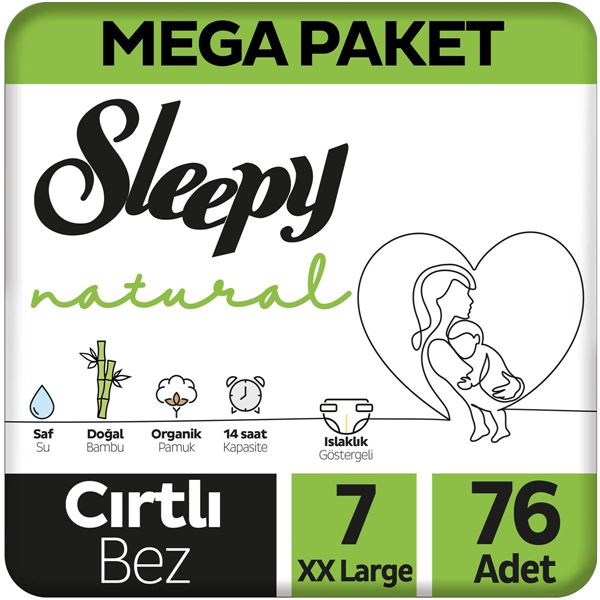 Sleepy Natural Mega Paket Bebek Bezi 7 Numara Xxlarge 76 Adet