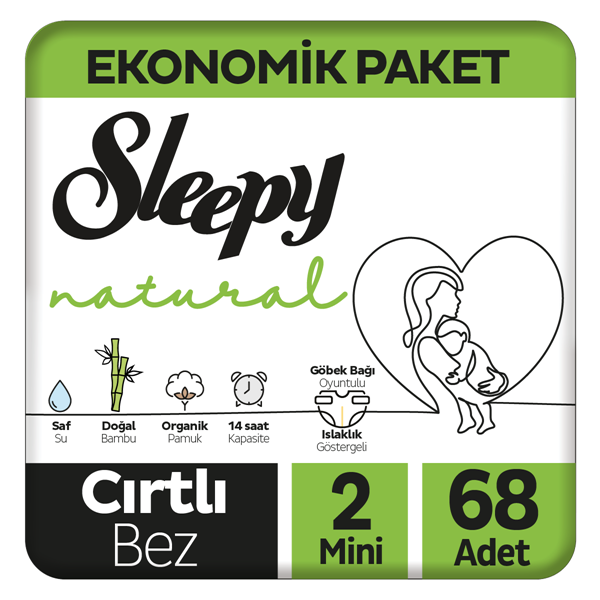 Sleepy Natural Ekonomik Paket Bebek Bezi 2 Numara Mini 68 Adet