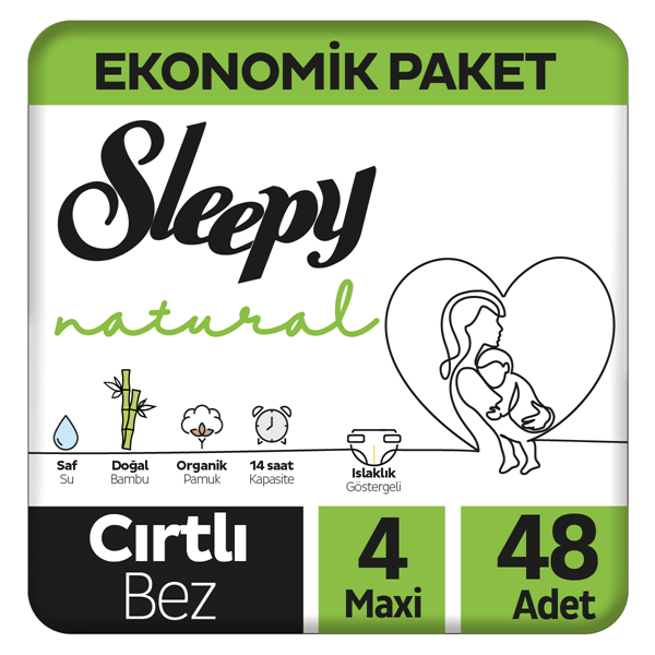 Sleepy Natural Ekonomik Paket Bebek Bezi 4 Numara Maxi 48 Adet
