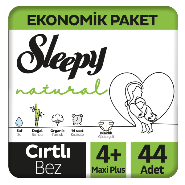 Sleepy Natural Ekonomik Paket Bebek Bezi 4+ Numara Maxi Plus 44 Adet
