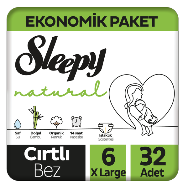 Sleepy Natural Ekonomik Paket Bebek Bezi 6 Numara Xlarge 32 Adet