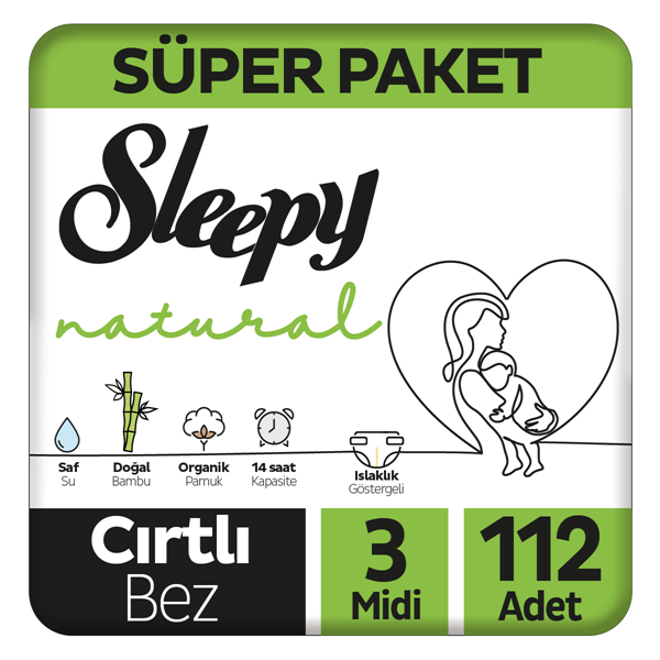 Sleepy Natural Süper Paket Bebek Bezi 3 Numara Midi 112 Adet