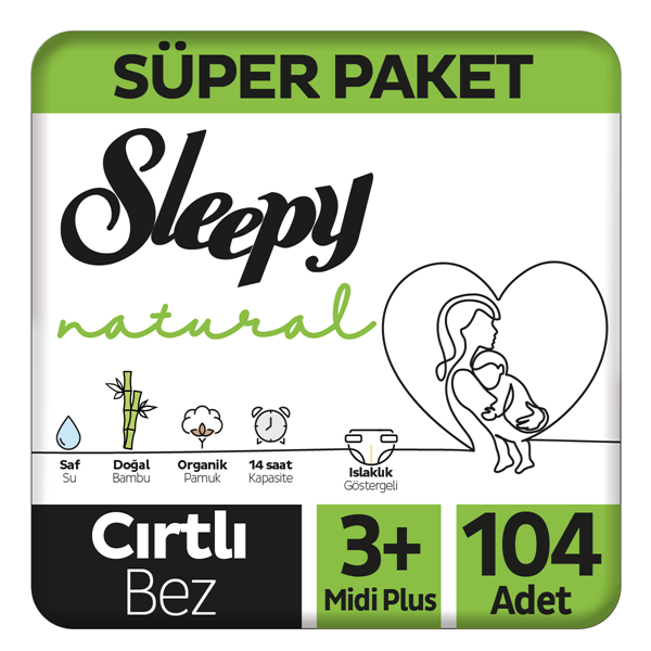 Sleepy Natural Süper Paket Bebek Bezi 3+ Numara Midi Plus 104 Adet