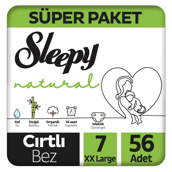 Sleepy Natural Süper Paket Bebek Bezi 7 Numara Xxlarge 56 Adet