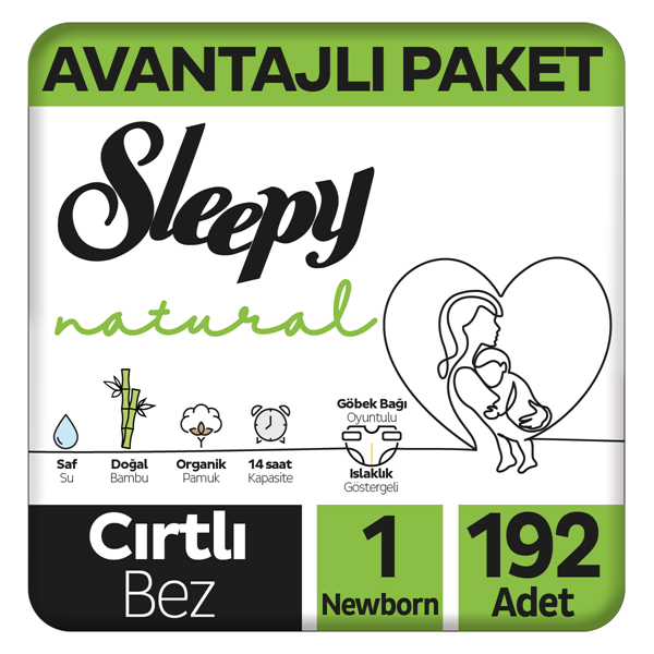 Sleepy Natural Avantajlı Paket Bebek Bezi 1 Numara Newborn 192 Adet
