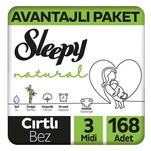 Sleepy Natural Avantajlı Paket Bebek Bezi 3 Numara Midi 168 Adet