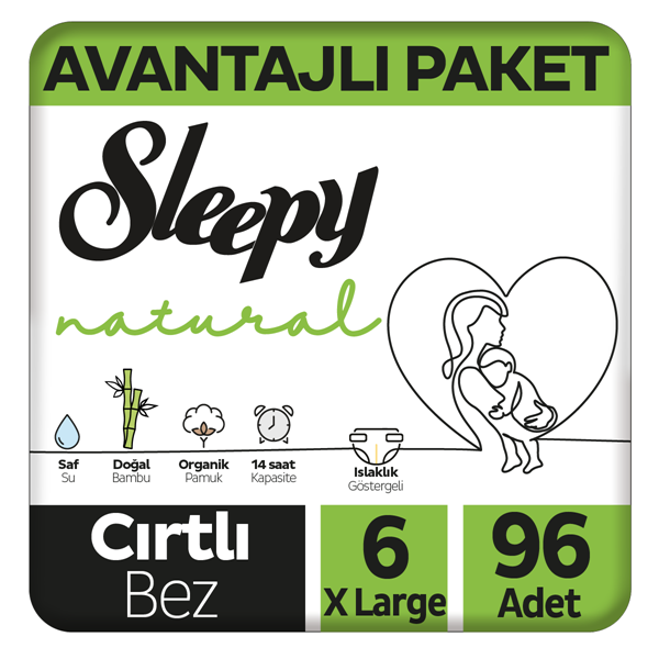 Sleepy Natural Avantajlı Paket Bebek Bezi 6 Numara Xlarge 96 Adet