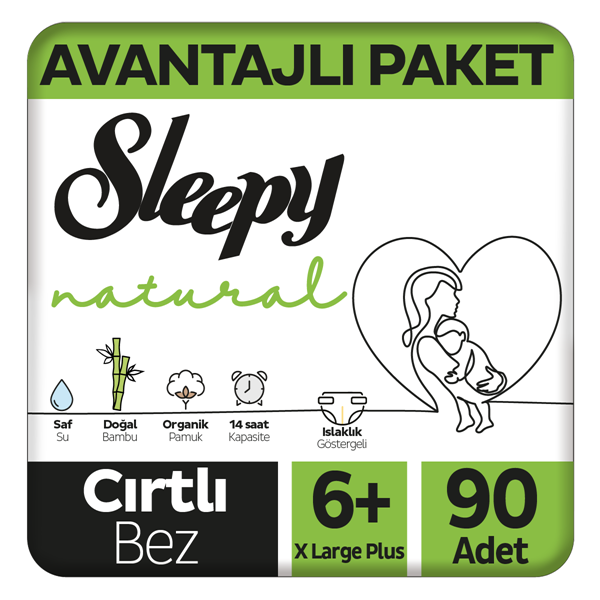 Sleepy Natural Avantajlı Paket Bebek Bezi 6+ Numara Xlarge Plus 90 Adet