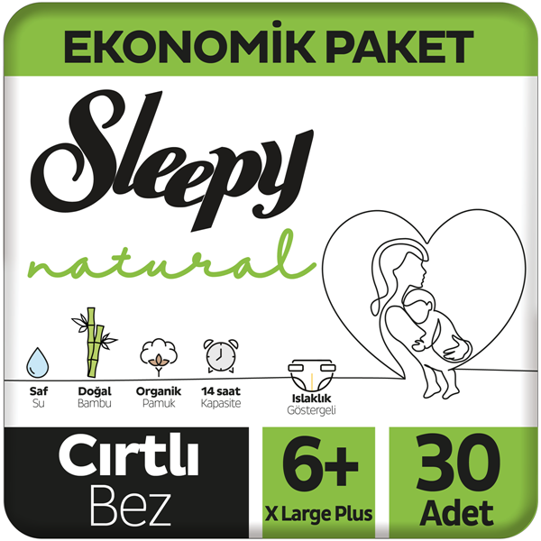 Sleepy Natural Ekonomik Paket Bebek Bezi 6+ Numara Xlarge Plus 30 Adet
