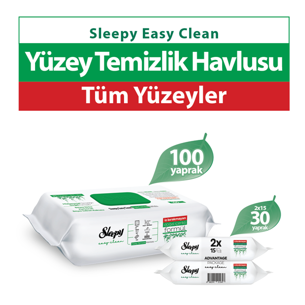 Sleepy Easy Clean Yüzey Temizlik Havlusu&Mendili 100+2x15 (130 Yaprak)