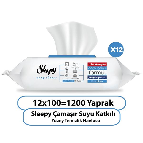 Sleepy Easy Clean Çamaşır Suyu Katkılı Yüzey Temizlik Havlusu&Mendili 12x100 (1200 Yaprak) 