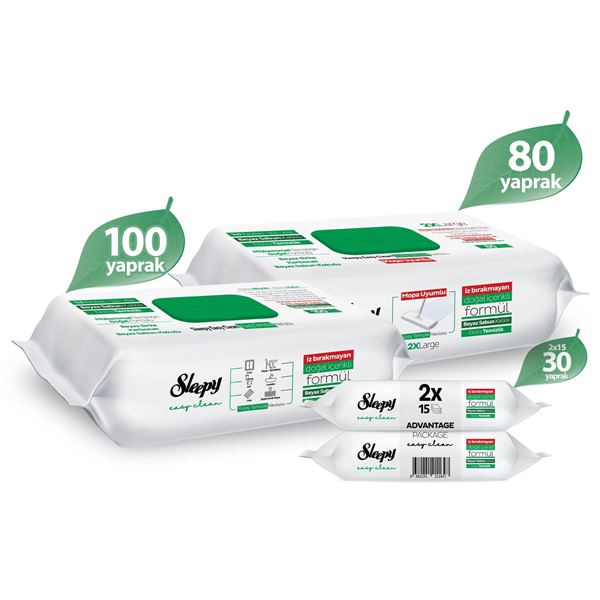 Sleepy Easy Clean Beyaz Sabun Katkılı Yüzey Temizlik Havlusu 100+2x15 Yaprak + Mopa Uyumlu 80 Yaprak