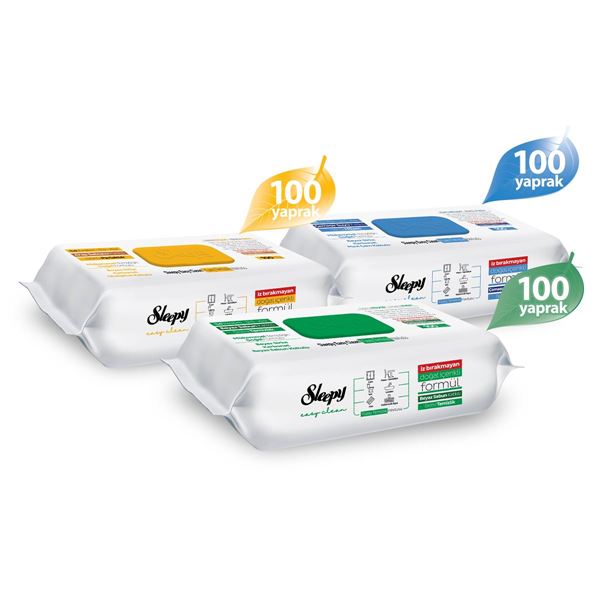 Sleepy Easy Clean Beyaz Sab+Çamaşır Suyu+Arap Sab Yüzey Temizlik Havlusu&Mendili 3x100 (300 Yaprak) 