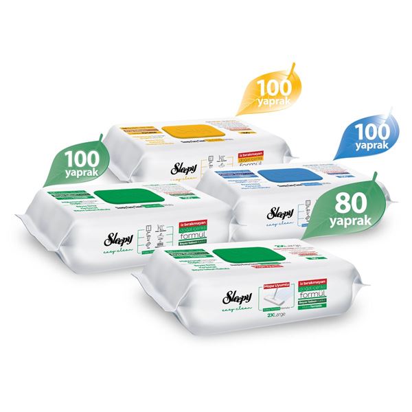 Sleepy Easy Clean Beyaz Sabun+Çamaşır Suyu+Arap Sabunu Katkılı+Mopa Uyumlu 3x100+80 (380 Yaprak)