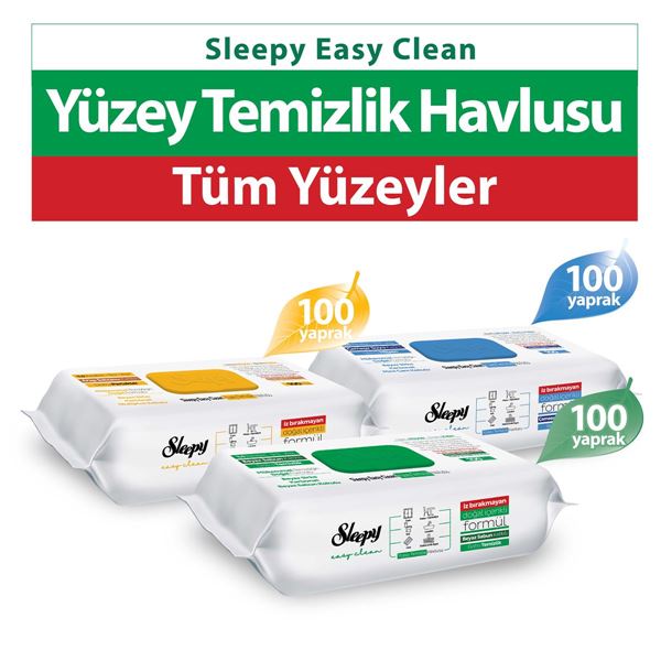 Sleepy Easy Clean Beyaz Sab+Çamaşır Suyu+Arap Sab Yüzey Temizlik Havlusu&Mendili 3x100 (300 Yaprak) 