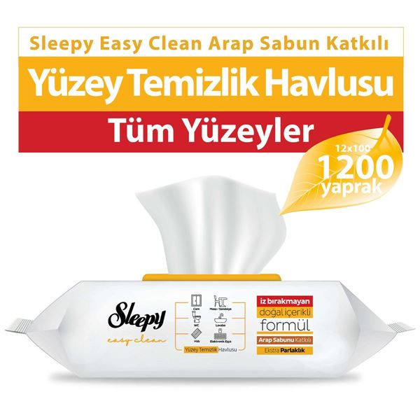 Sleepy Easy Clean Arap Sabunu Katkılı Yüzey Temizlik Havlusu&Mendili 12x100 (1200 Yaprak) 