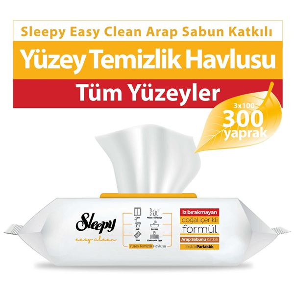 Sleepy Easy Clean Arap Sabunu Katkılı Yüzey Temizlik Havlusu&Mendili 3x100 (300 Yaprak) 