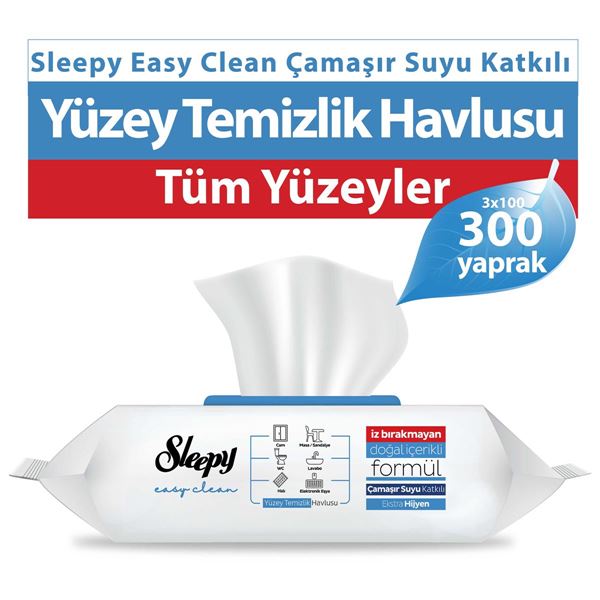 Sleepy Easy Clean Çamaşır Suyu Katkılı Yüzey Temizlik Havlusu&Mendili 3x100 (300 Yaprak) 
