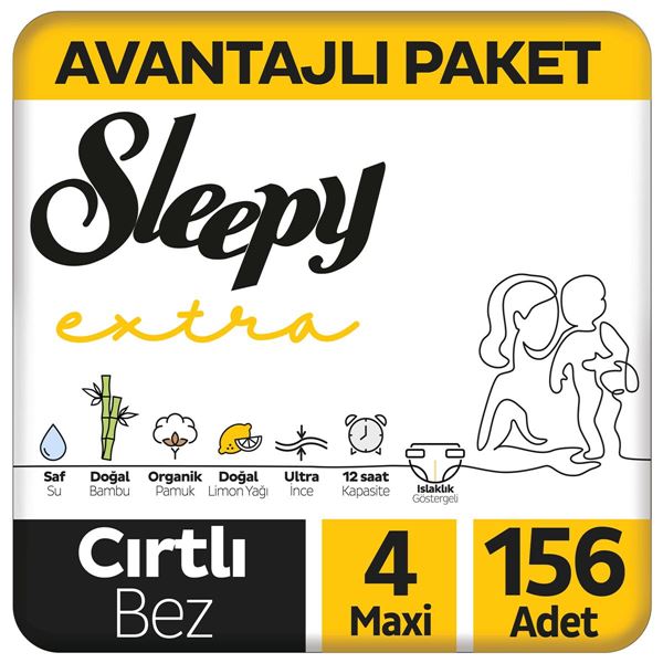 Sleepy Extra Günlük Aktivite Avantajlı Paket Bebek Bezi 4 Numara Maxi 156 Adet